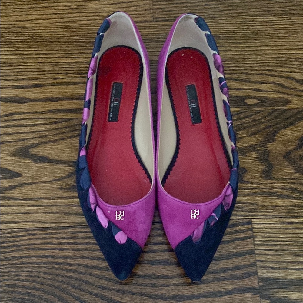 Carolina Herrera Pink and Blue Flats with Pointed Toe